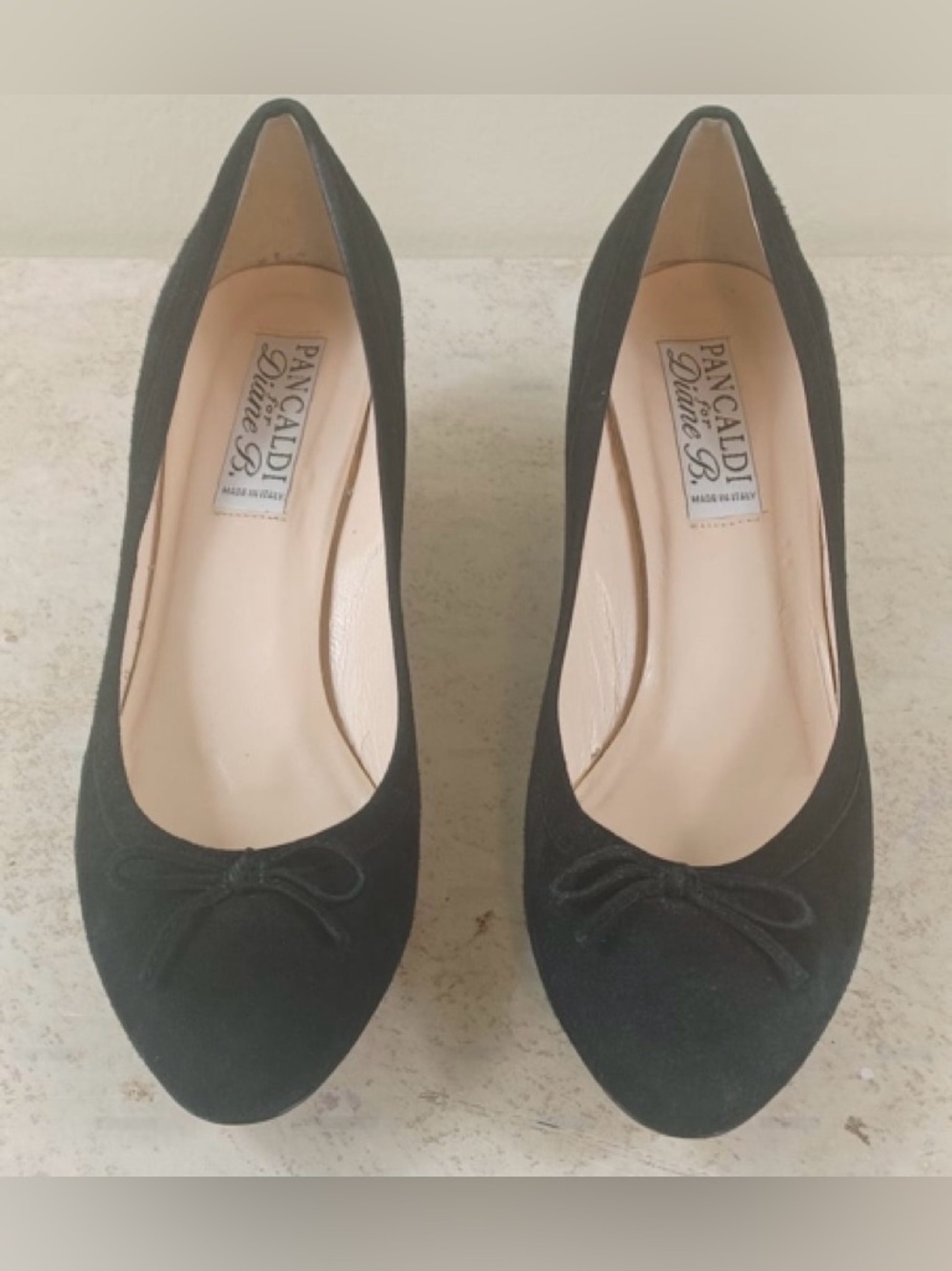 PANCALDI Black Suede Wedge  Glitter Round-Toe Ballet Flats with Bow Size 41